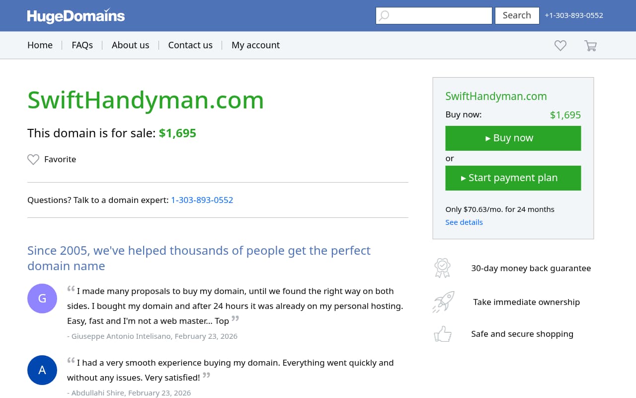 Swift Handyman website screenshot