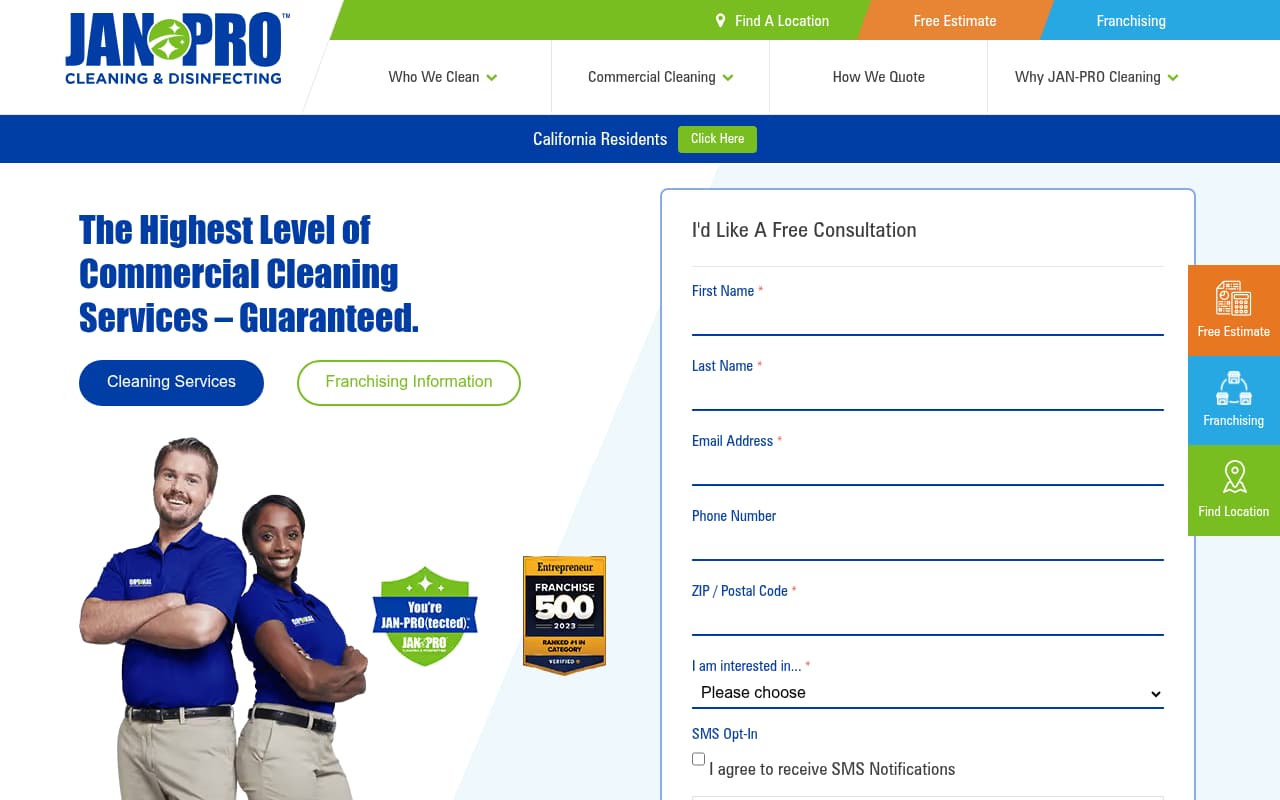 Jan-Pro website screenshot