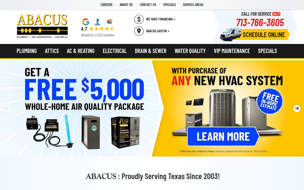 Abacus Plumbing Air & Electric website screenshot