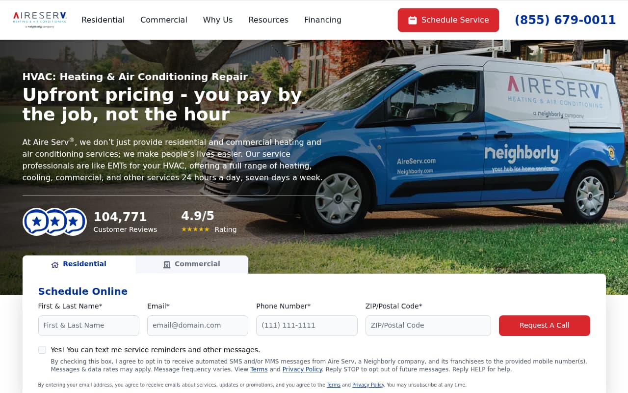 Aire Serv website screenshot