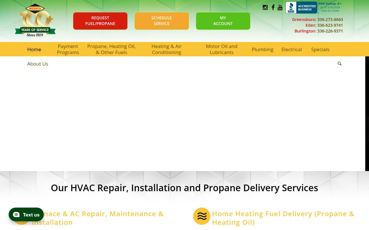 Berico Fuels & HVAC website screenshot