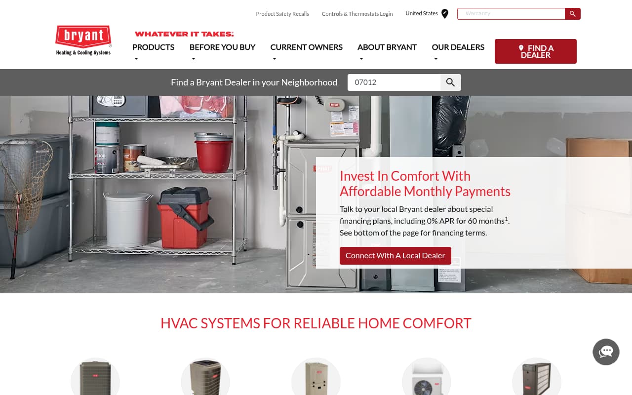 Bryant Heating & Cooling website screenshot