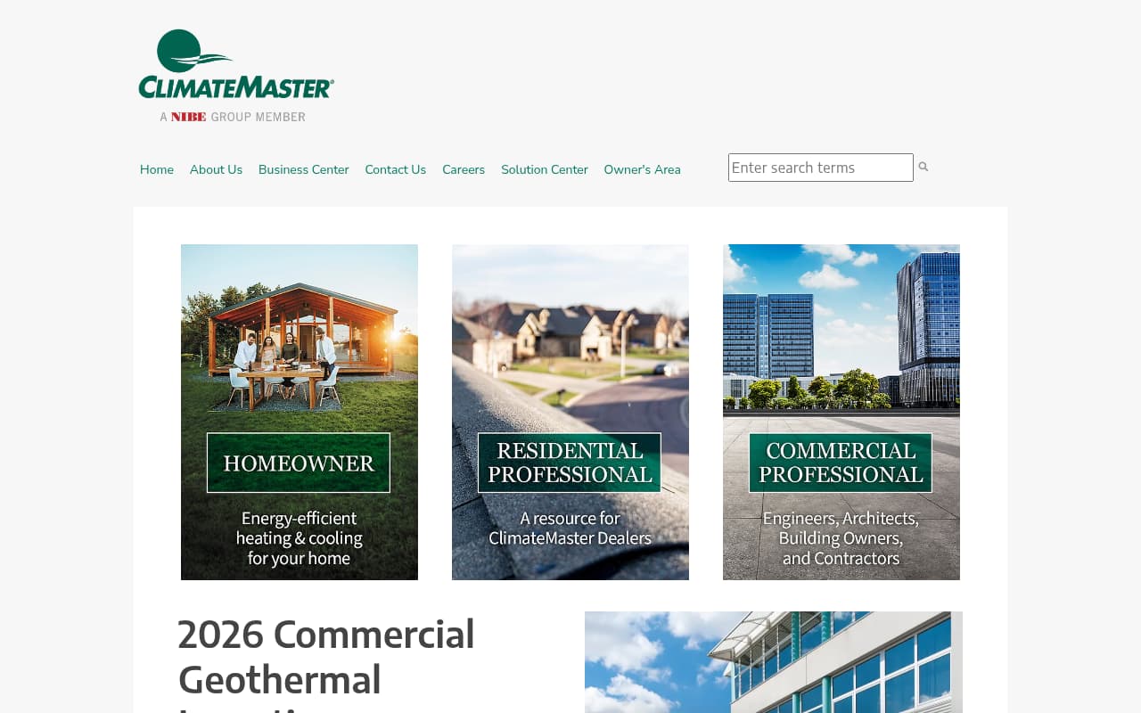 ClimateMaster Geothermal website screenshot
