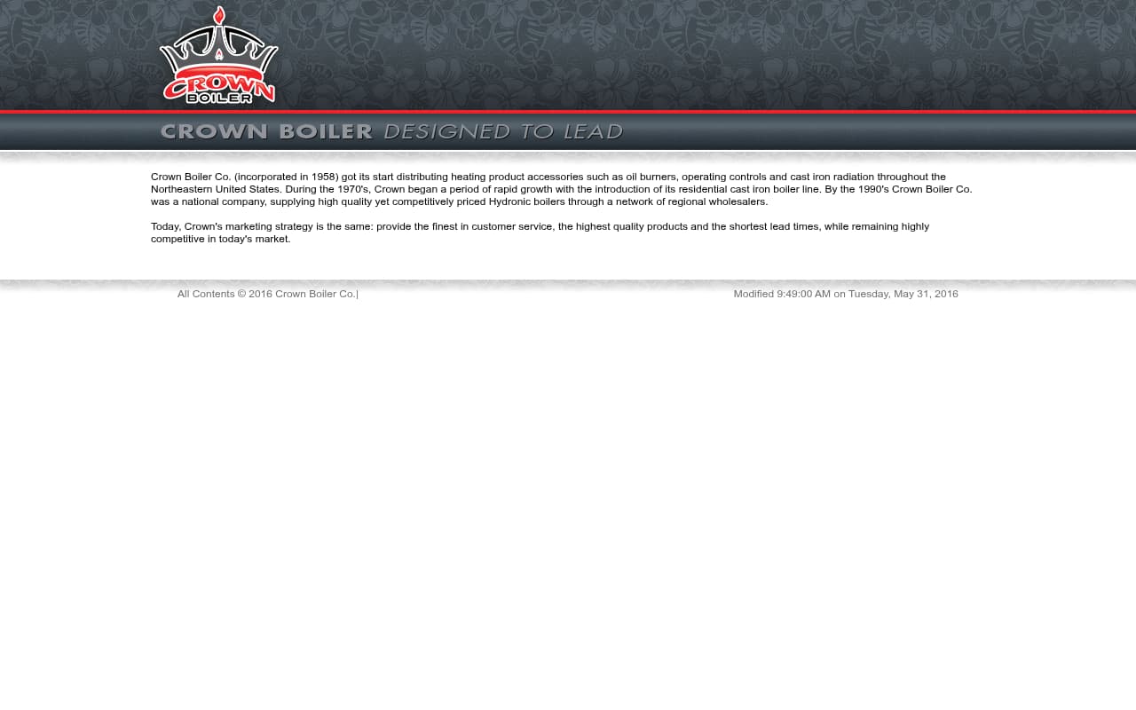 Crown Boiler Company website screenshot