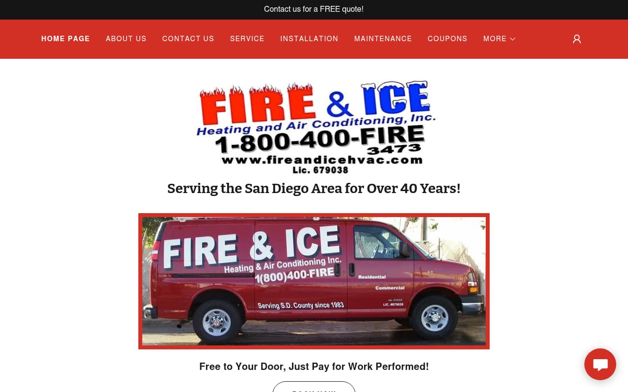 Fire & Ice Heating & Cooling website screenshot