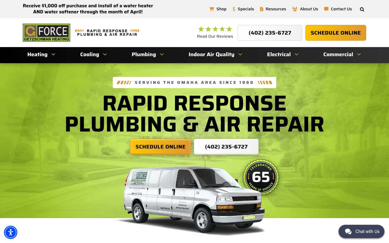 Getzschman Heating website screenshot