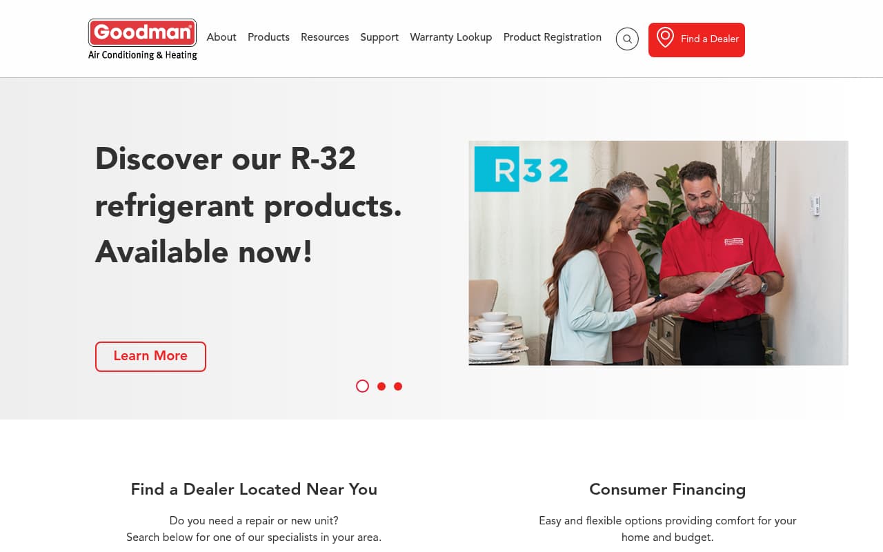 Goodman Manufacturing website screenshot