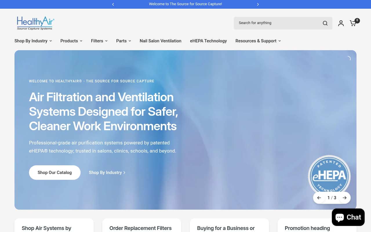 Healthy Air Technologies website screenshot