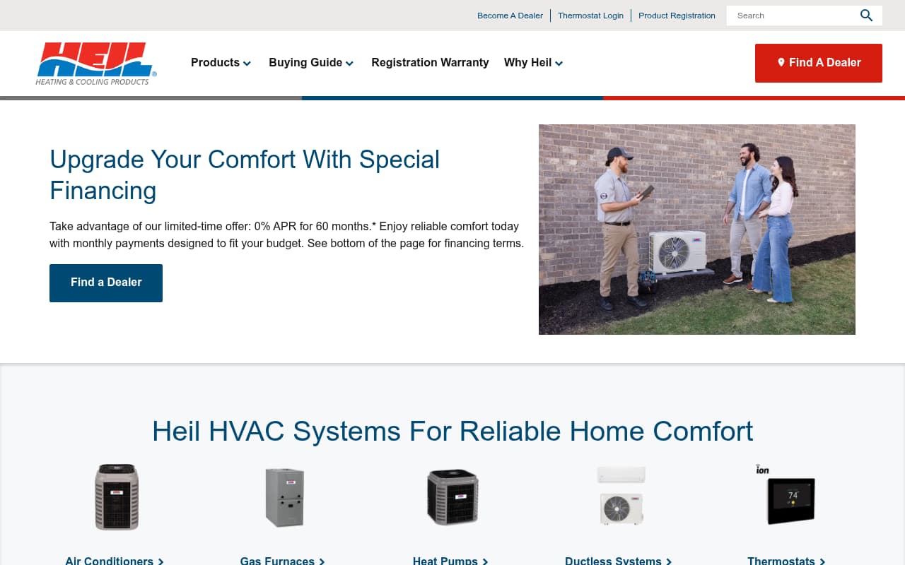 Heil HVAC website screenshot