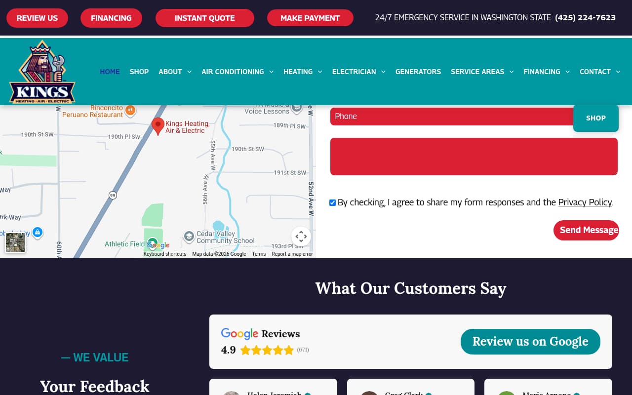 Kings Heating & AC website screenshot