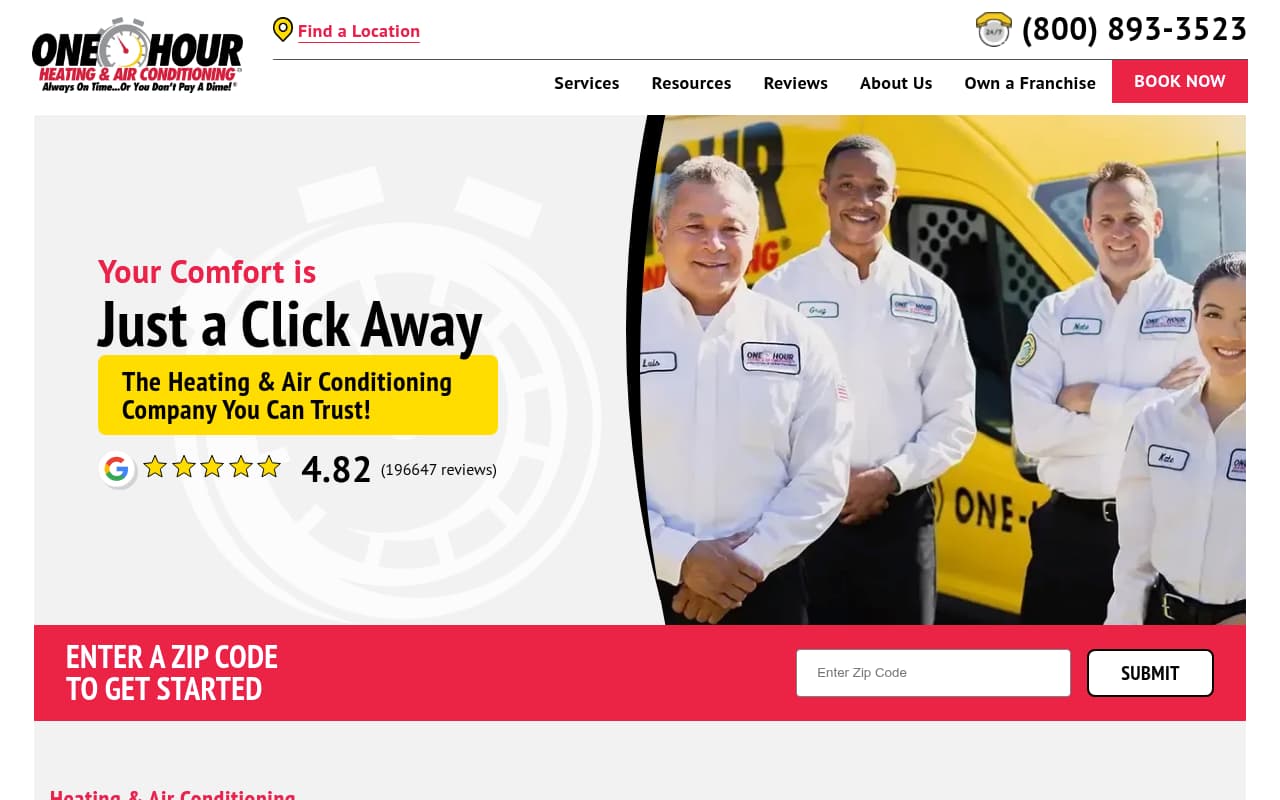 One Hour Heating & Air website screenshot