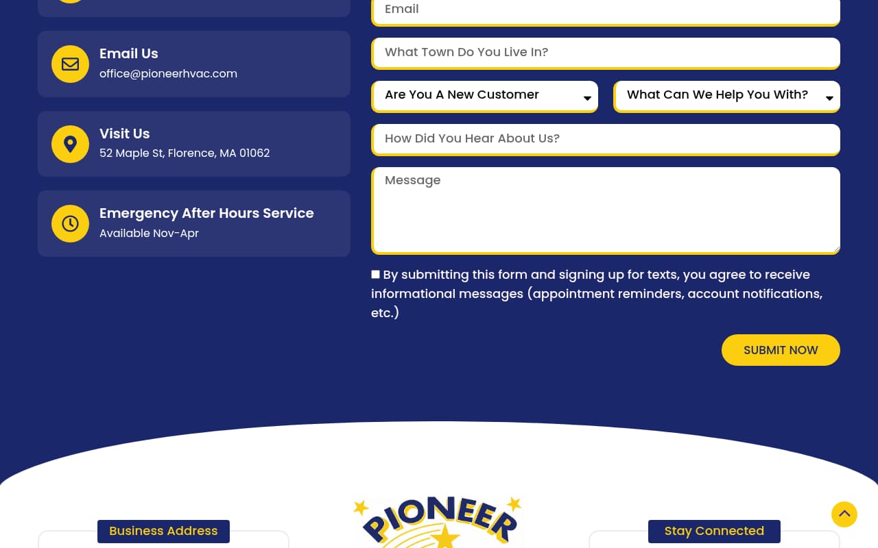 Pioneer Heating & Air website screenshot