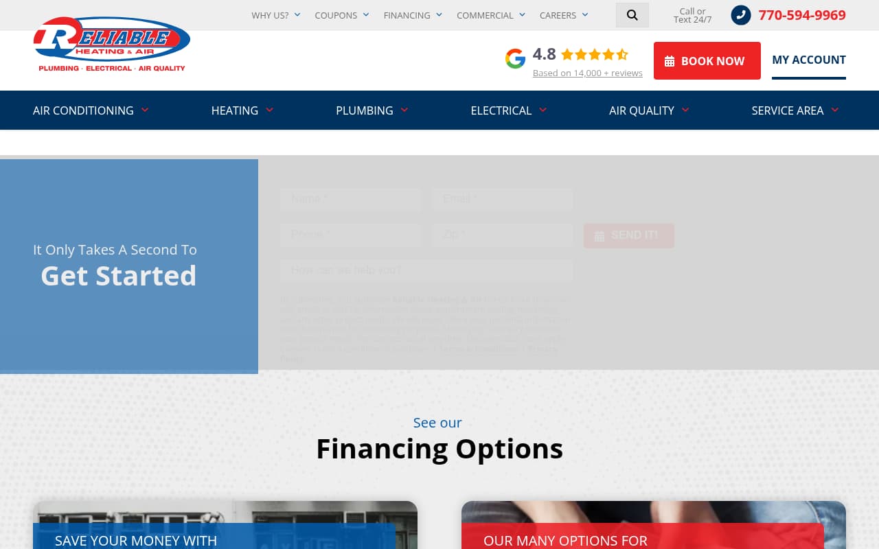 Reliable Heating & Air website screenshot