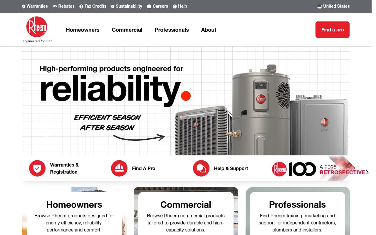 Rheem website screenshot
