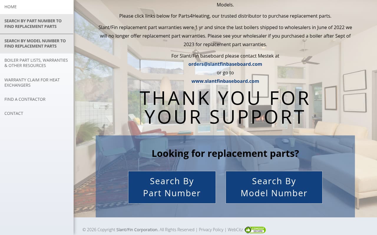 Slant/Fin Boilers website screenshot
