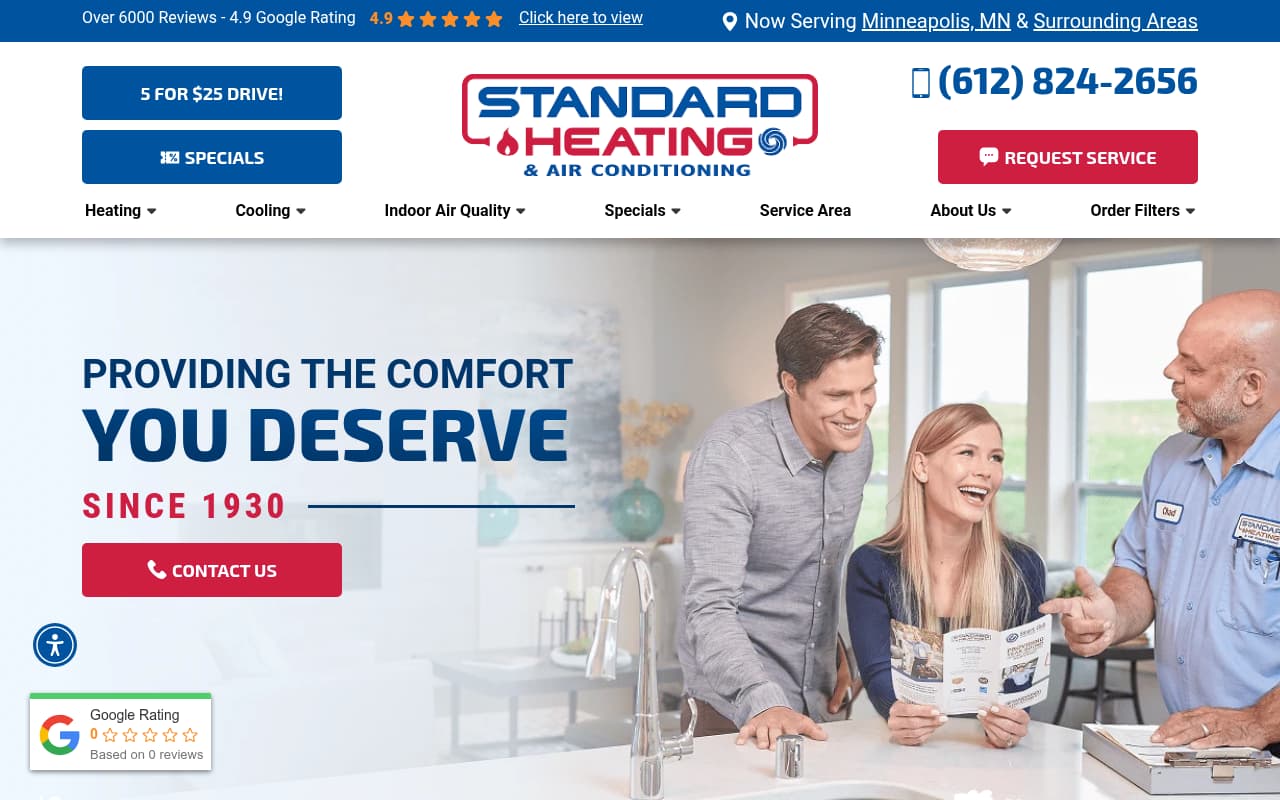 Standard Heating & Air website screenshot