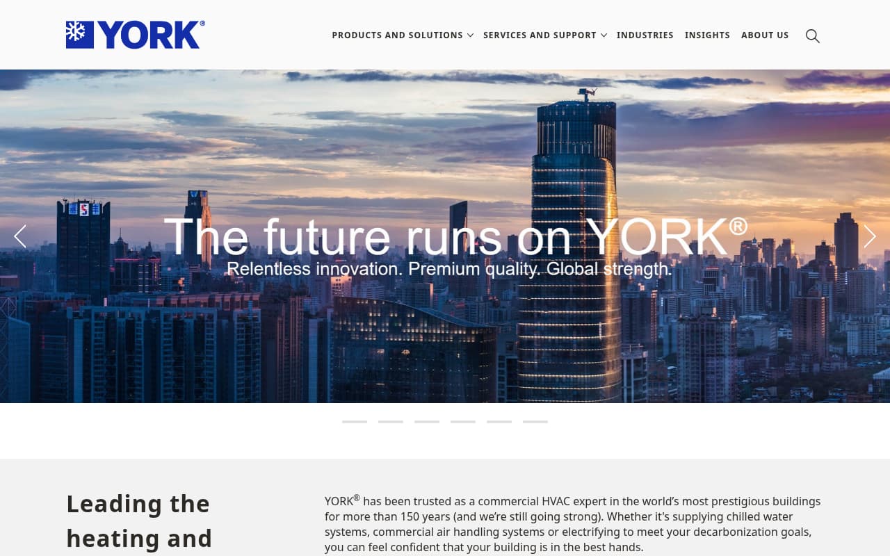 York by Johnson Controls website screenshot