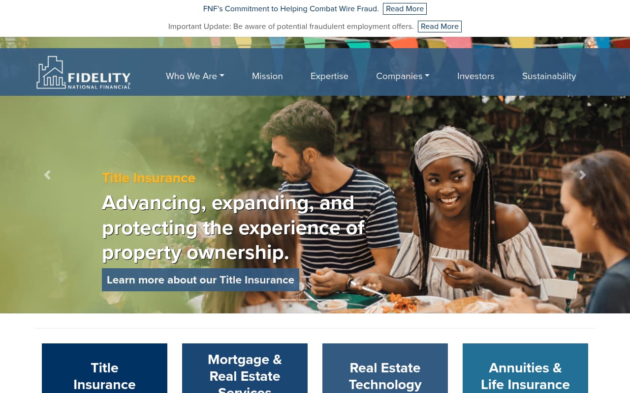 Fidelity National Title website screenshot