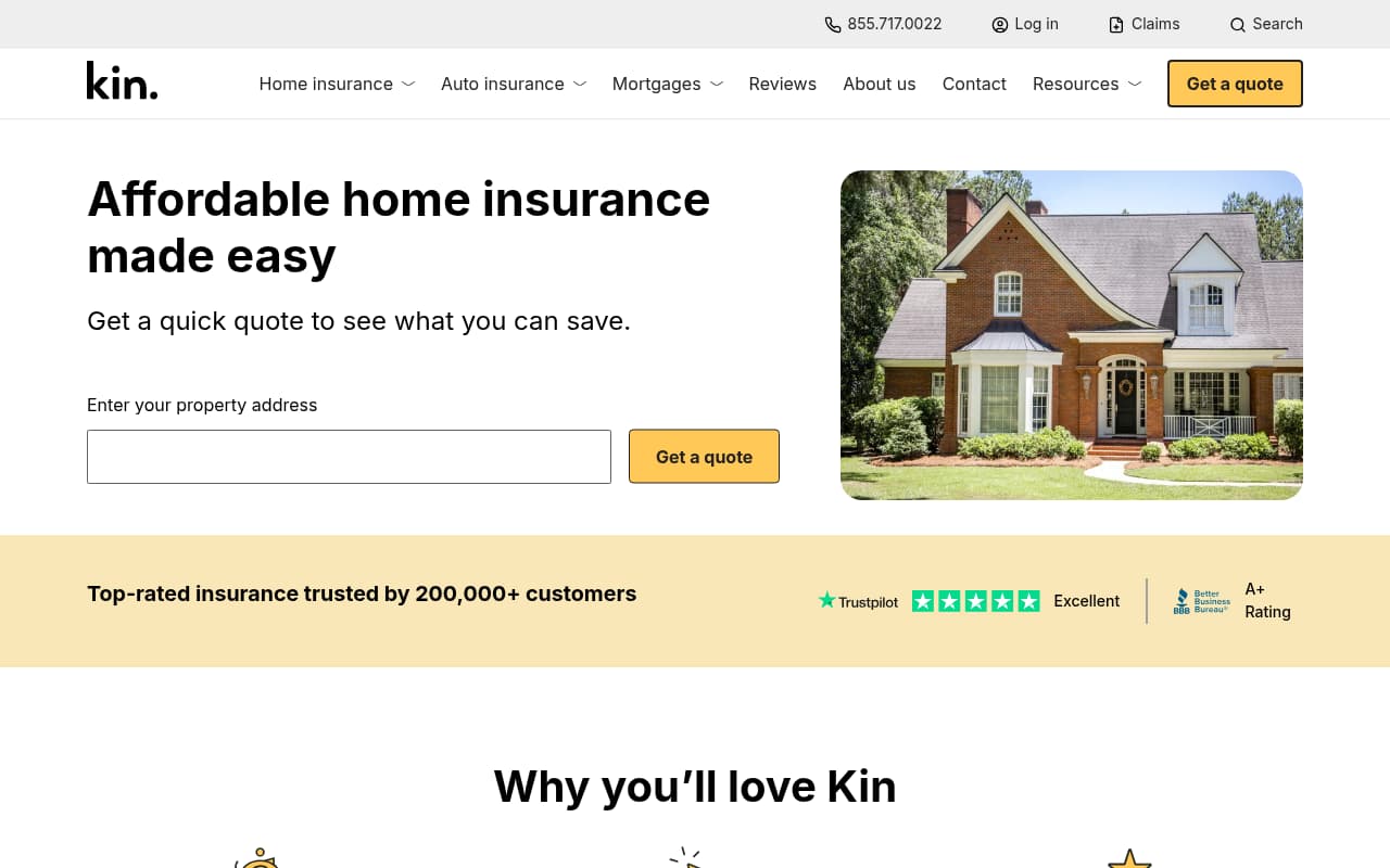 Kin Insurance website screenshot