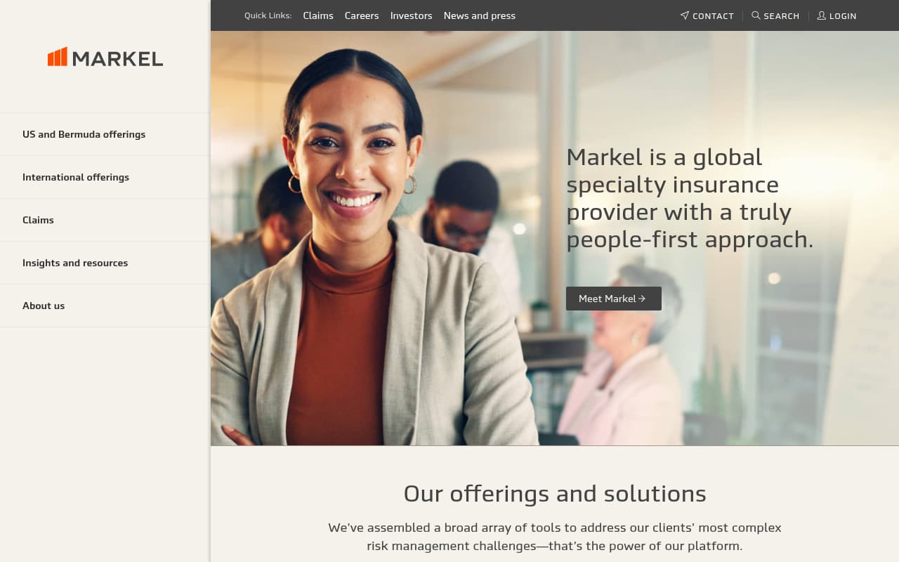 Markel Insurance website screenshot