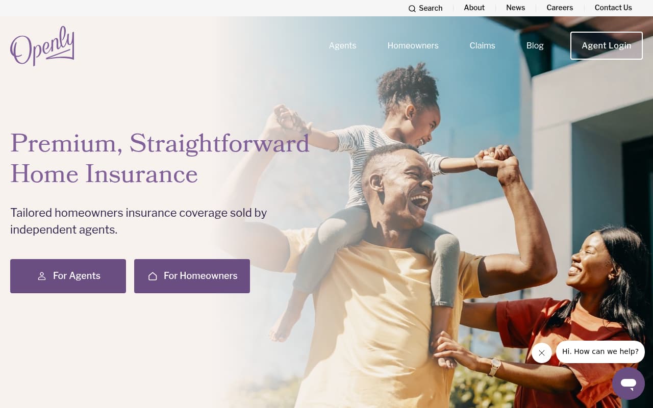 Openly Insurance website screenshot