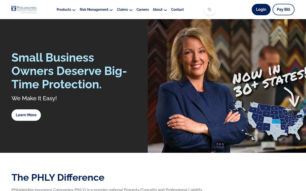 Philadelphia Insurance website screenshot