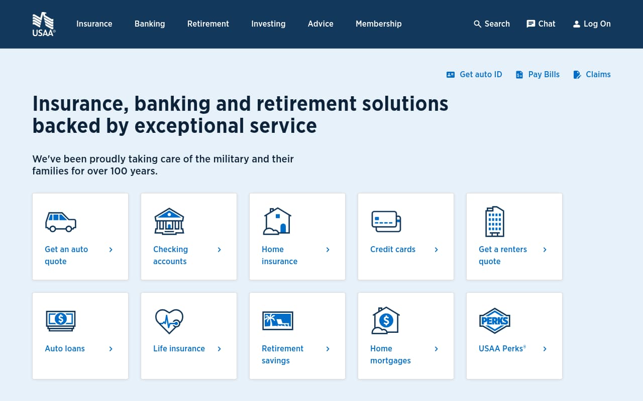 USAA website screenshot