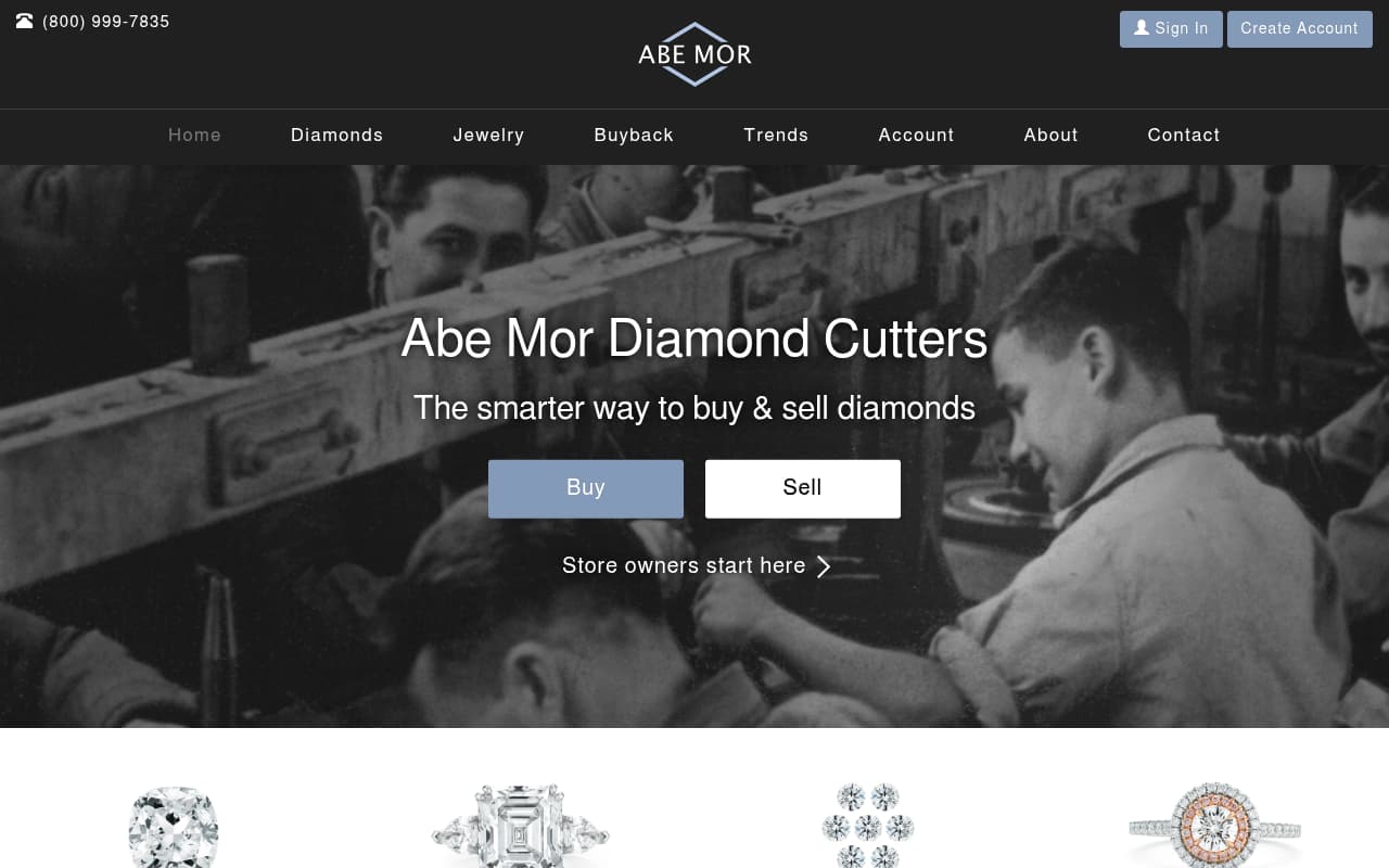 Abe Mor Diamonds website screenshot