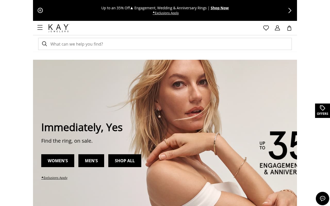 Kay Jewelers website screenshot
