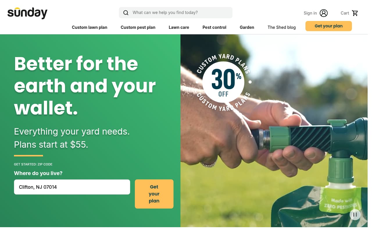 Sunday Lawn Care website screenshot