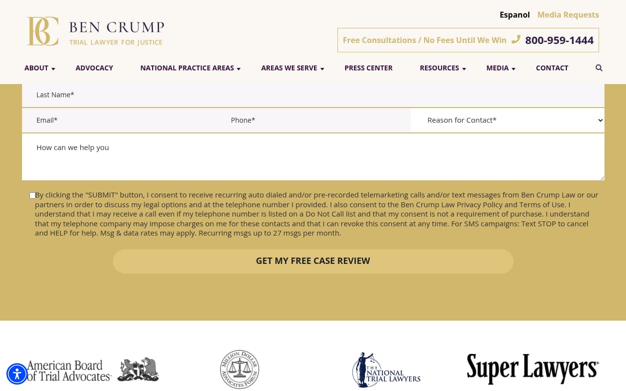 Ben Crump Law website screenshot