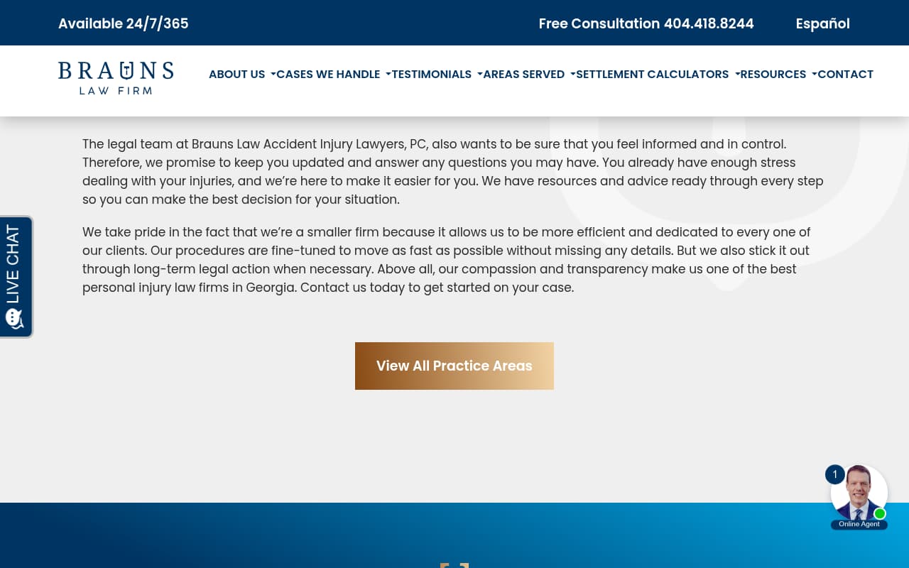 Brauns Law Accident Injury Lawyers website screenshot