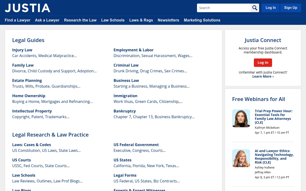 Justia website screenshot