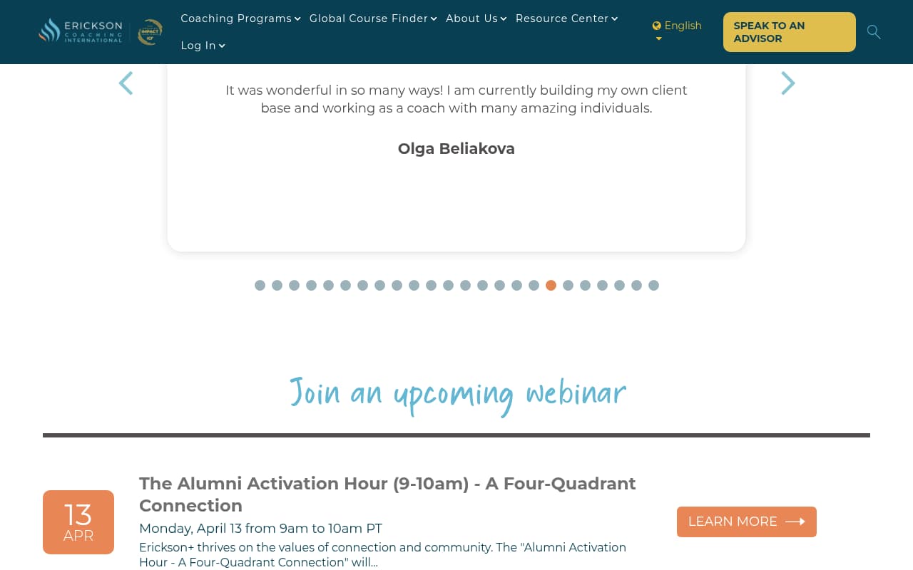 Erickson Coaching International website screenshot