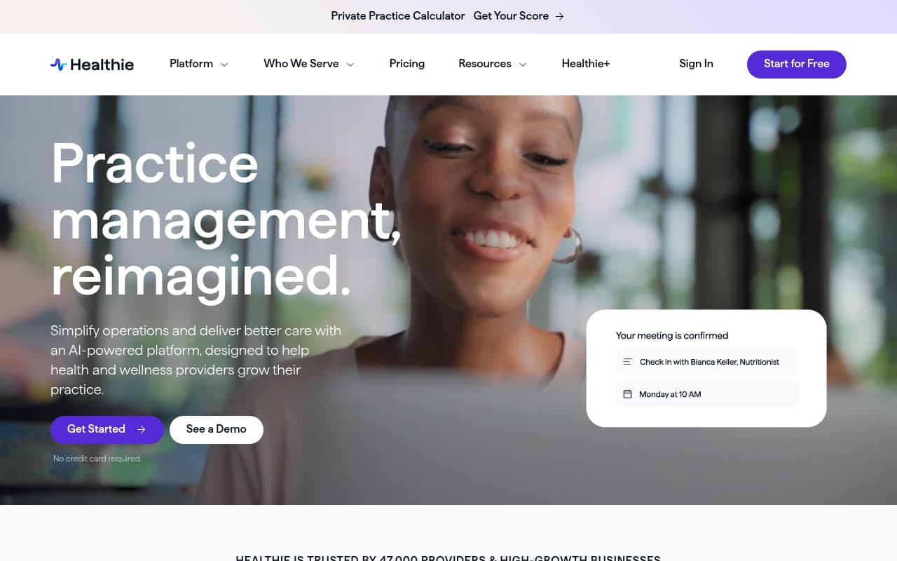 Healthie website screenshot