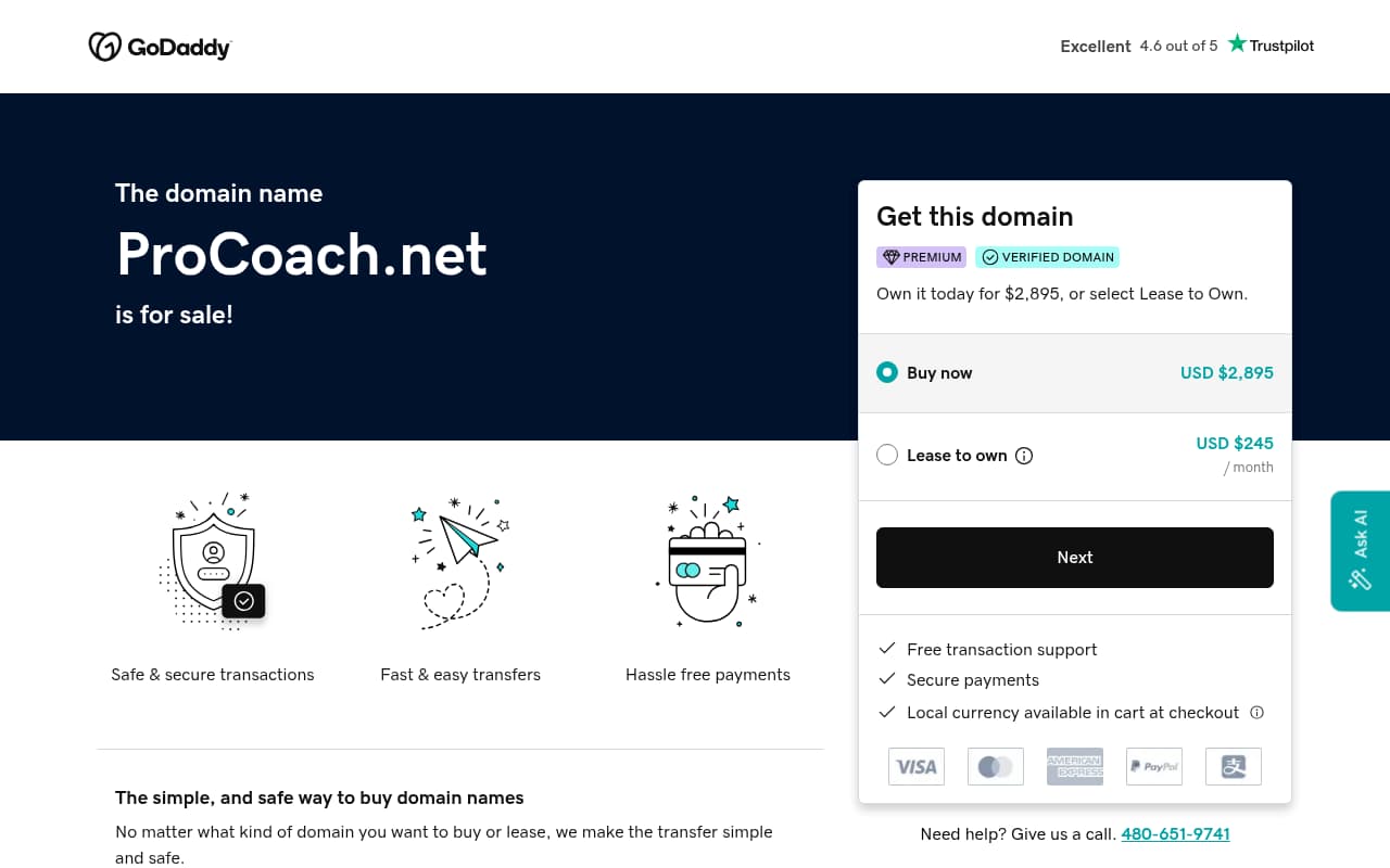 ProCoach website screenshot