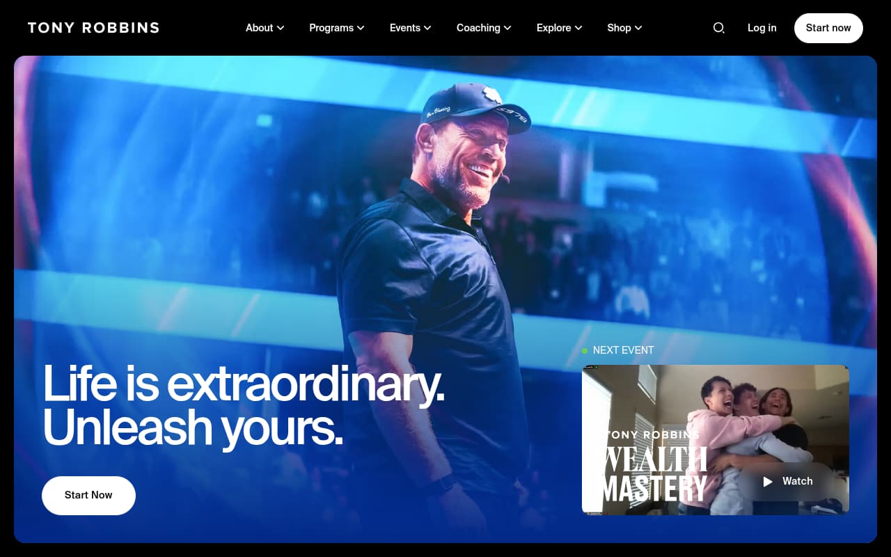 Tony Robbins website screenshot