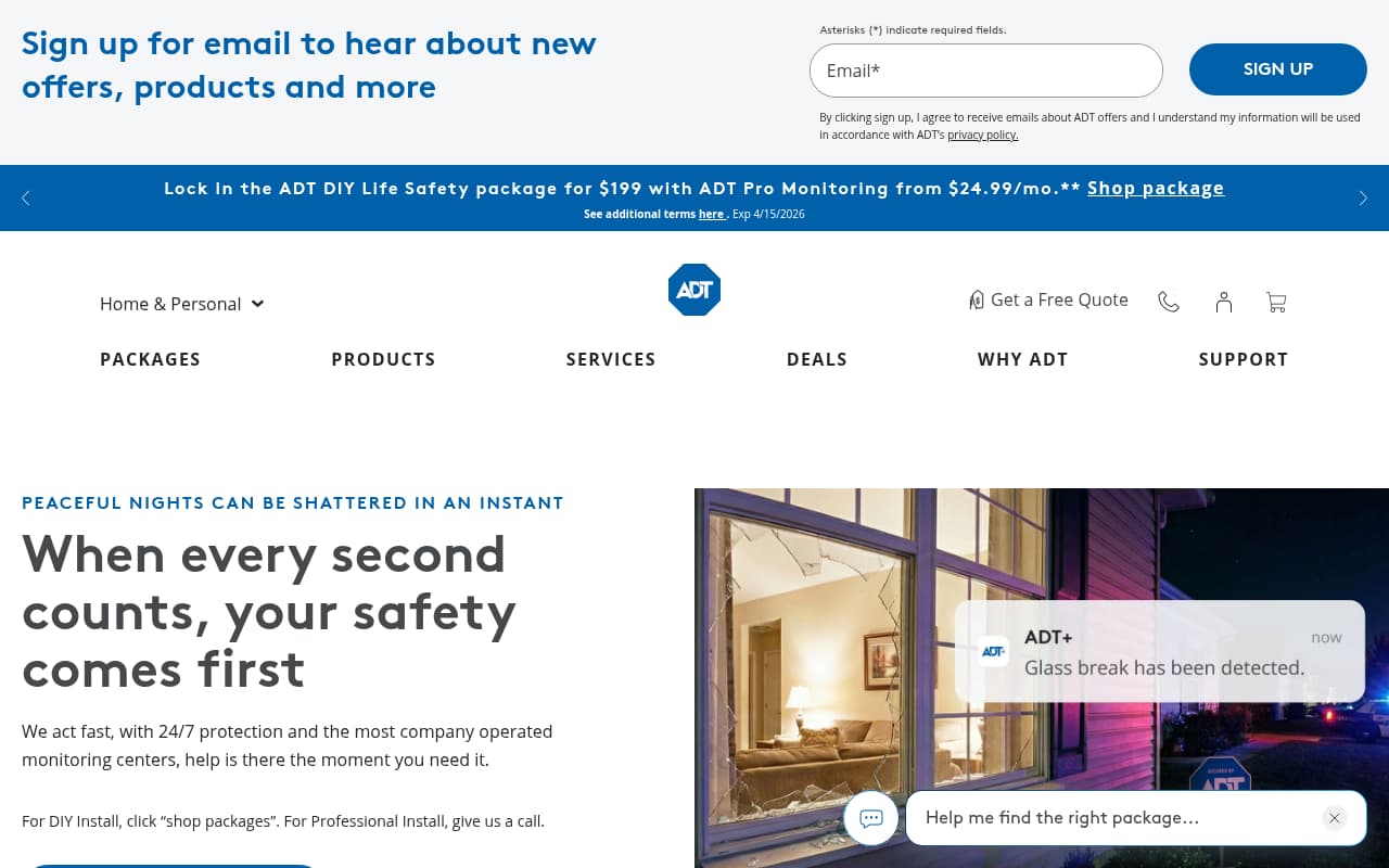 ADT Security Services website screenshot