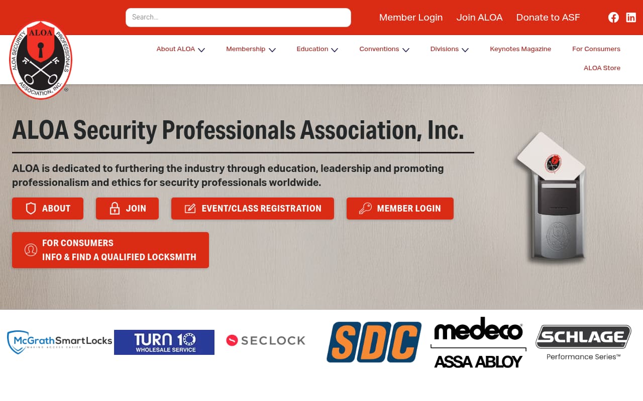 Associated Locksmiths of America website screenshot