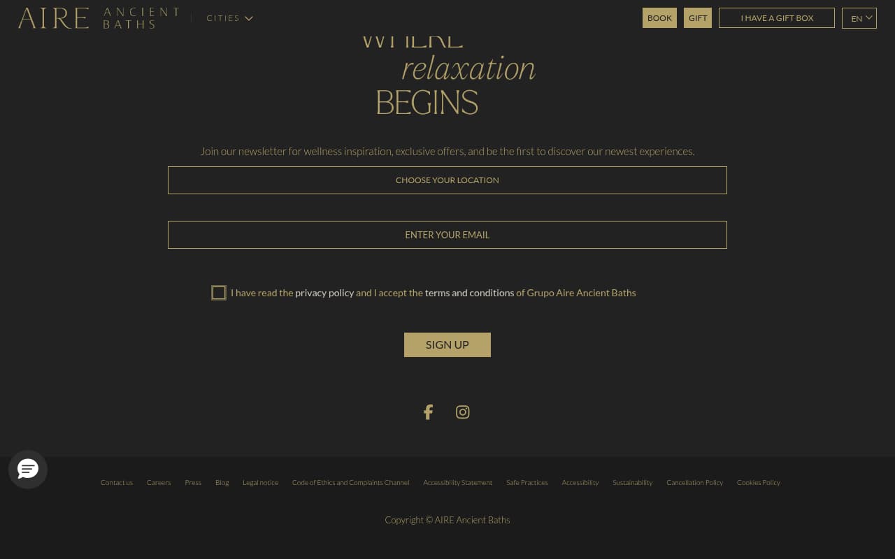 Aire Ancient Baths website screenshot