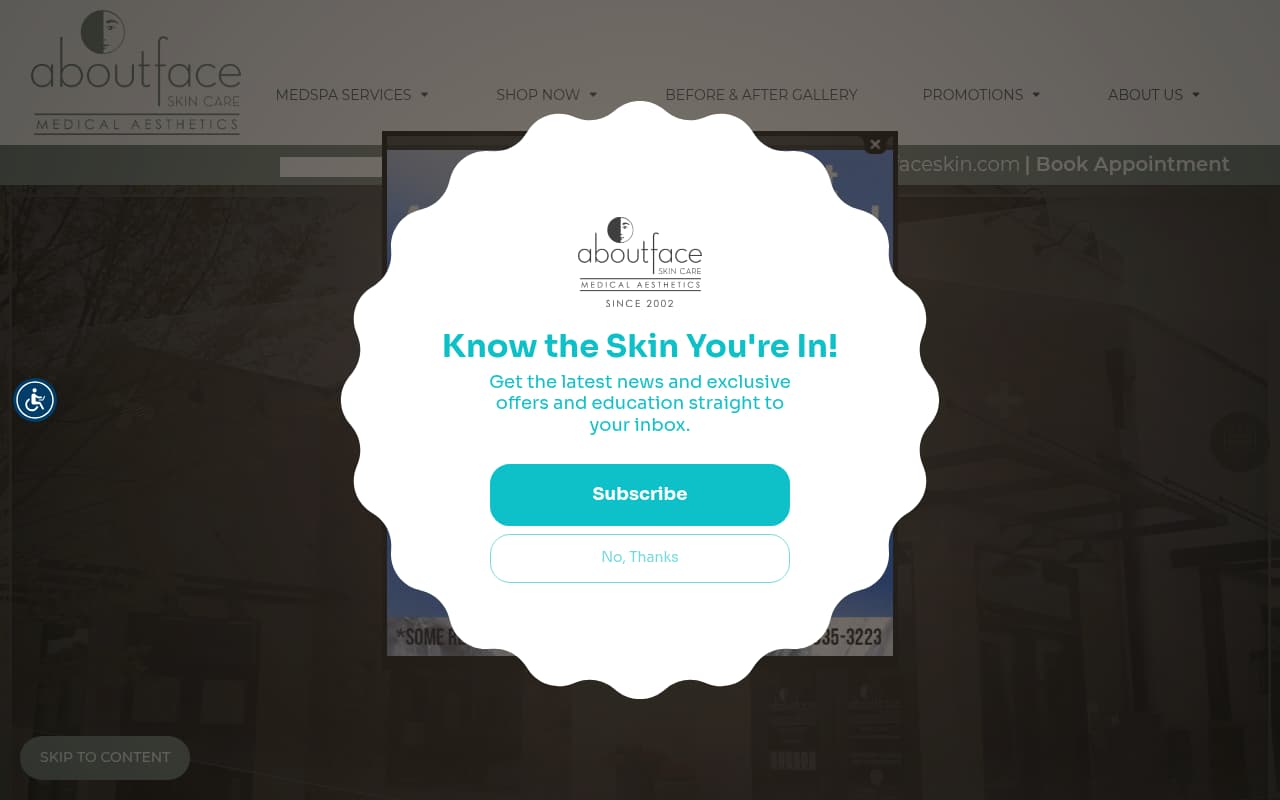 About Face Skin Care website screenshot