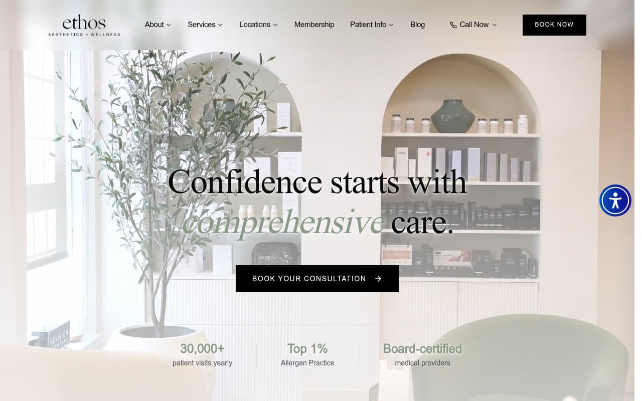 Ethos Spa website screenshot