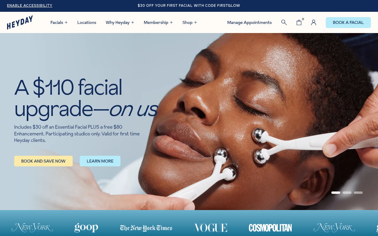 Heyday Skincare website screenshot