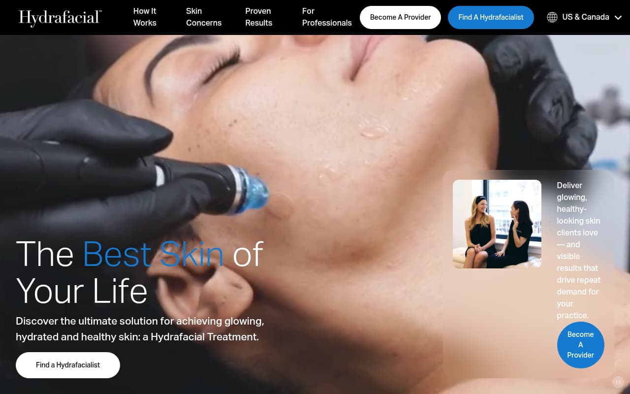 Hydrafacial website screenshot