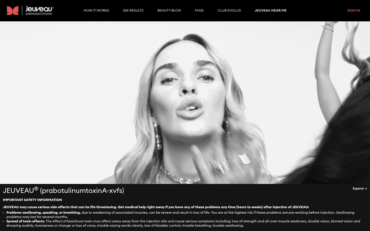 Evolus Jeuveau website screenshot