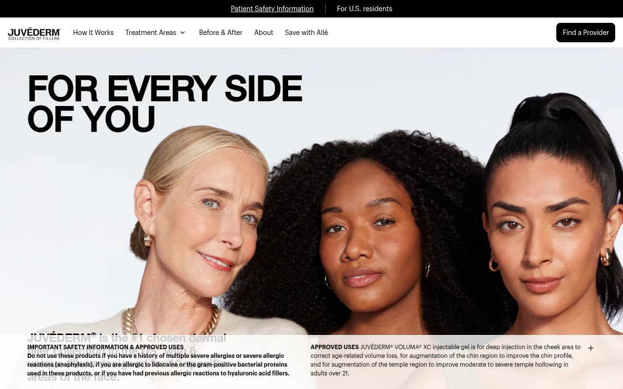 Juvederm website screenshot