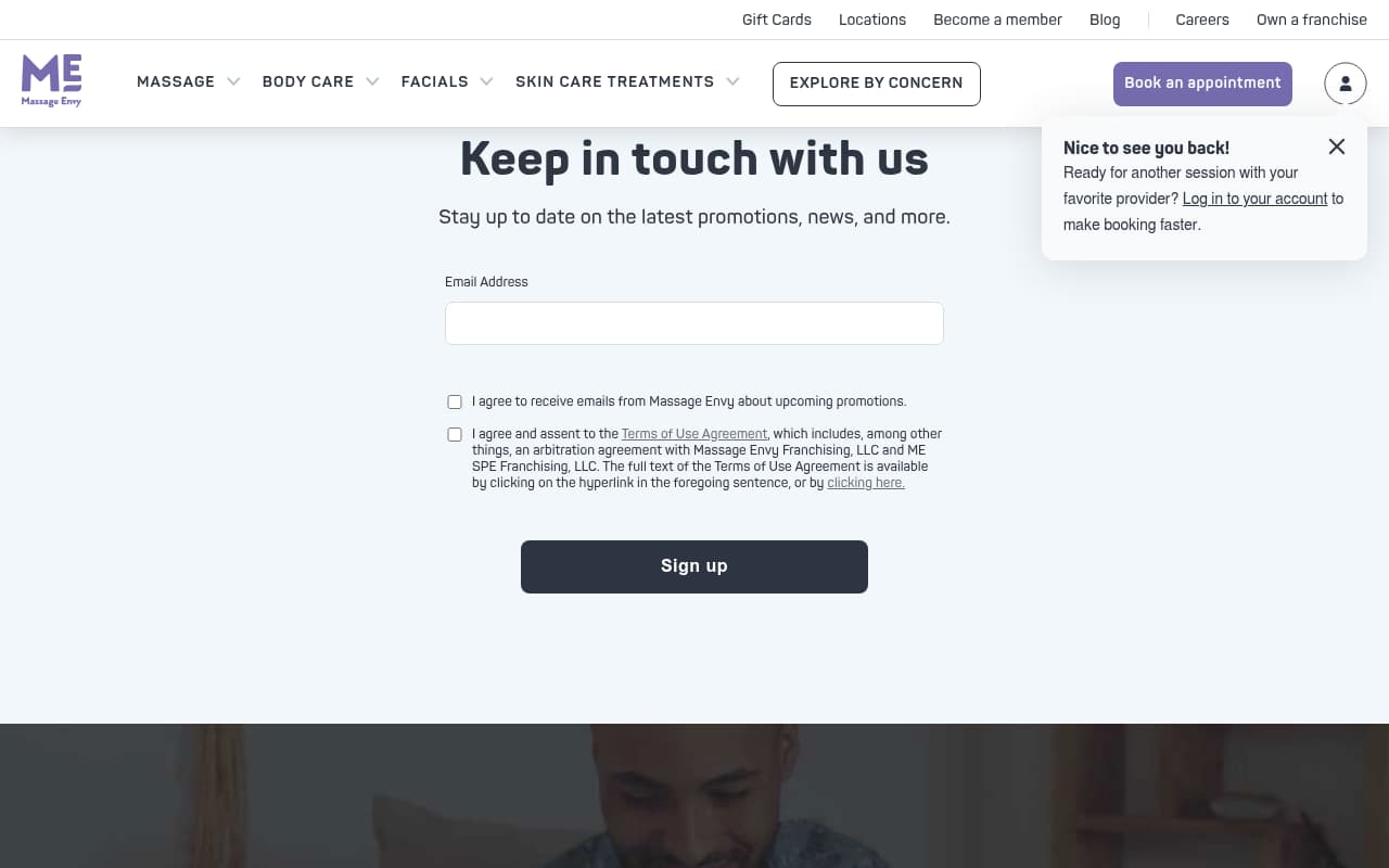 Massage Envy website screenshot