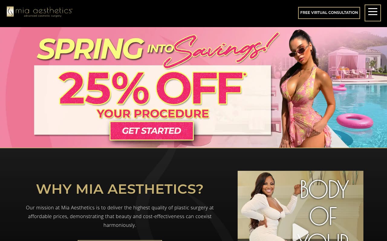 Mia Aesthetics website screenshot