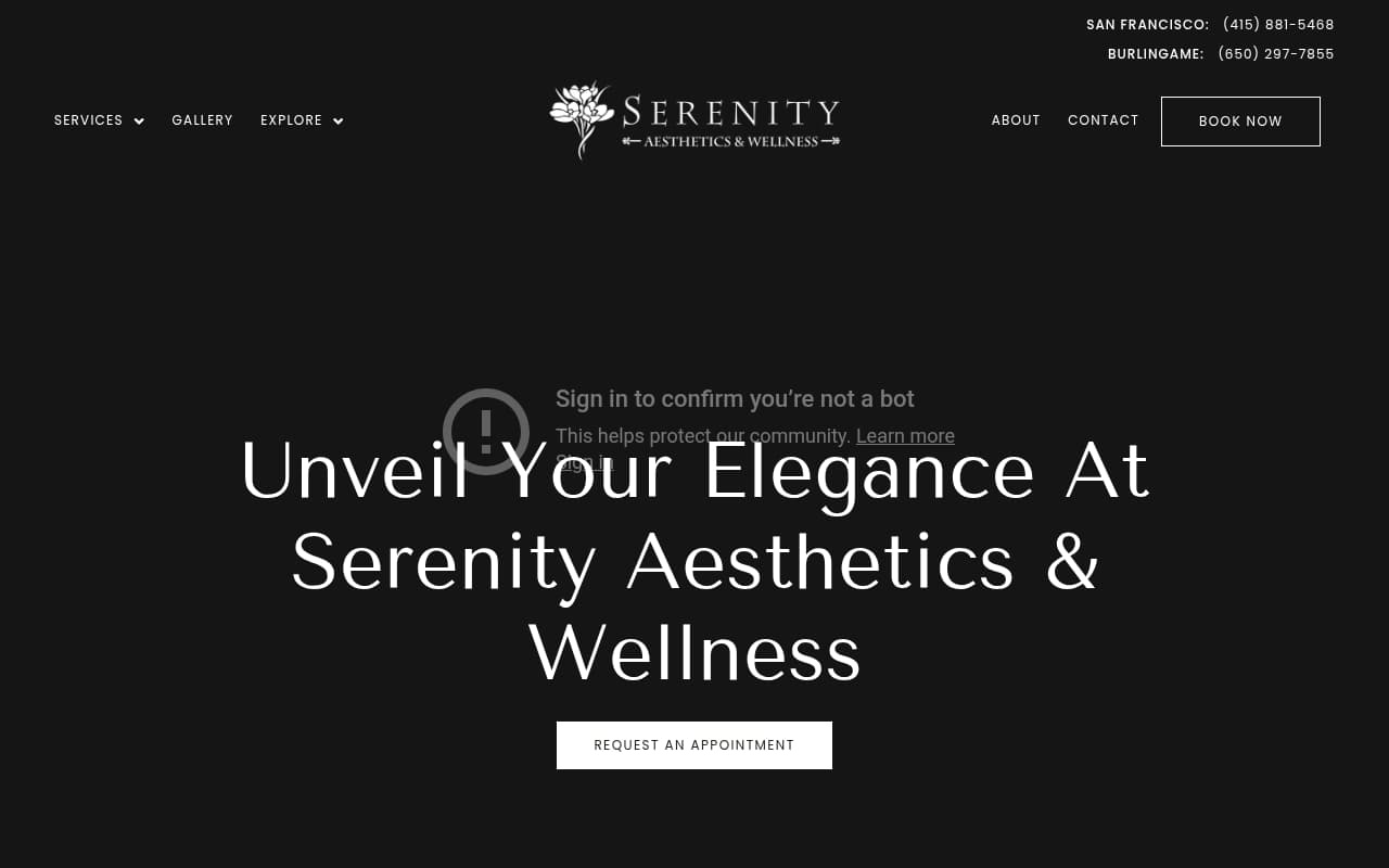 Serenity MedSpa website screenshot