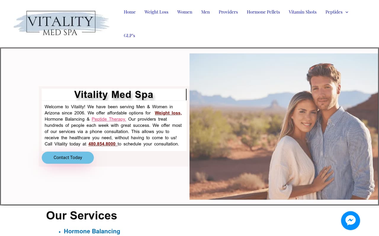 Vitality MedSpa website screenshot